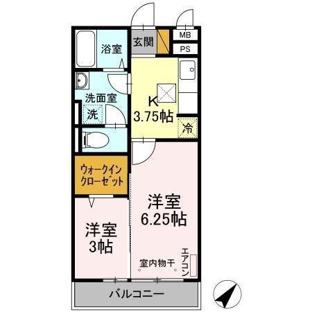 ブランシュールB棟(2K/3階)の間取り写真