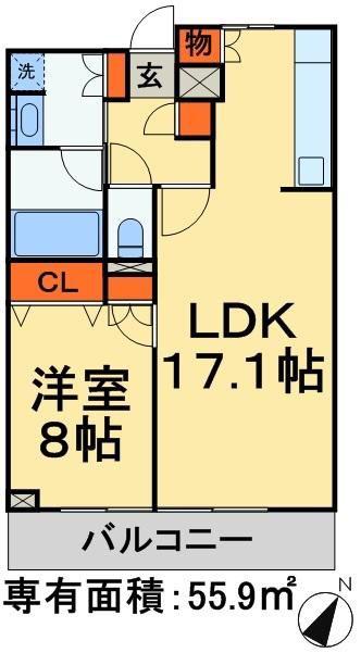 ロイトン松戸(1LDK/2階)の間取り写真
