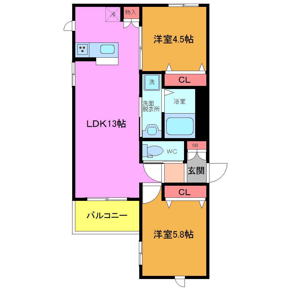 DOビル北栄ヘーベルメゾン(2LDK/1階)の間取り写真