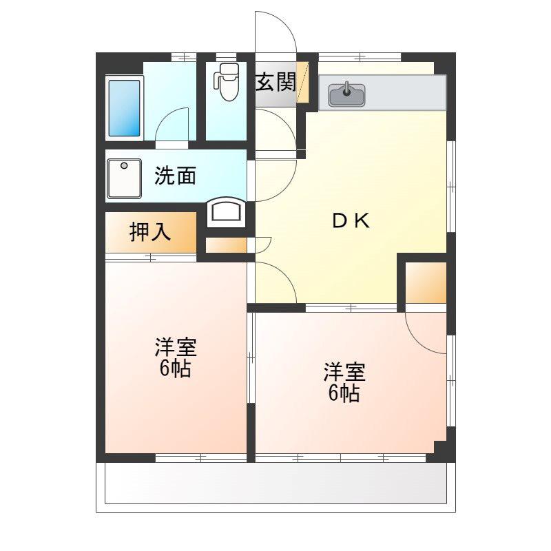 ラフィーネ陽東(2DK/2階)の間取り写真
