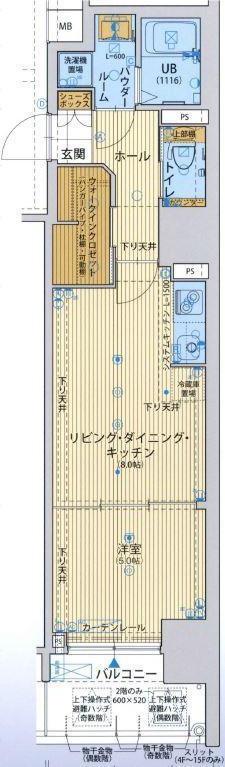 サムティ江戸堀ASUNT(1LDK/4階)の間取り写真