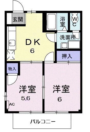 フラット長松B(2DK/2階)の間取り写真