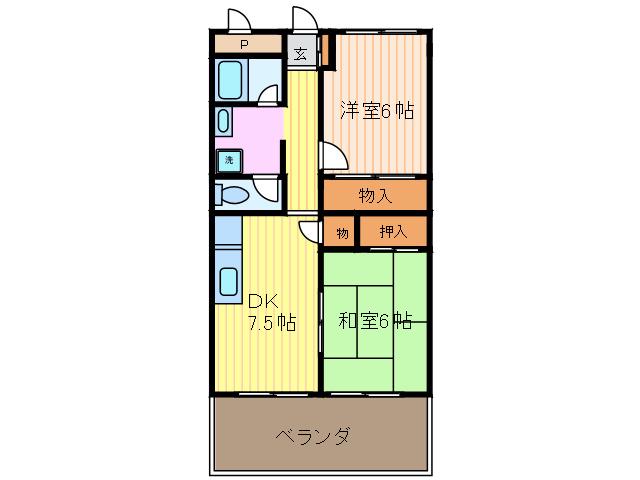 サンプラザ神足(2DK/2階)の間取り写真