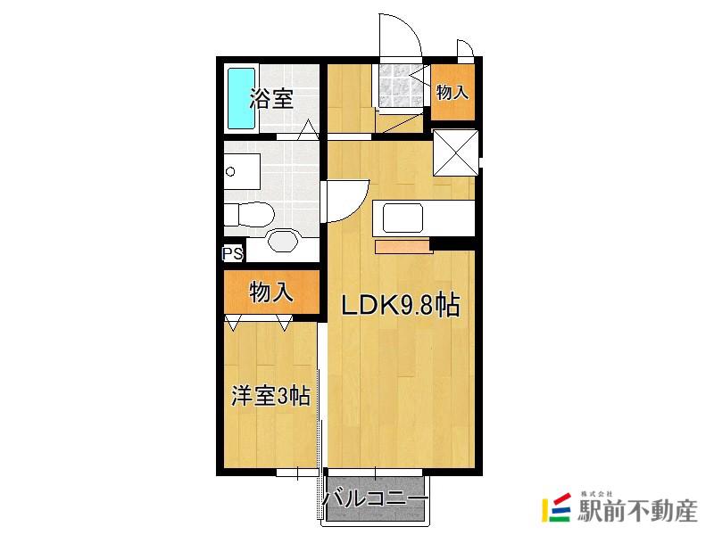 ジェネスONE神園A棟(1LDK/2階)の間取り写真