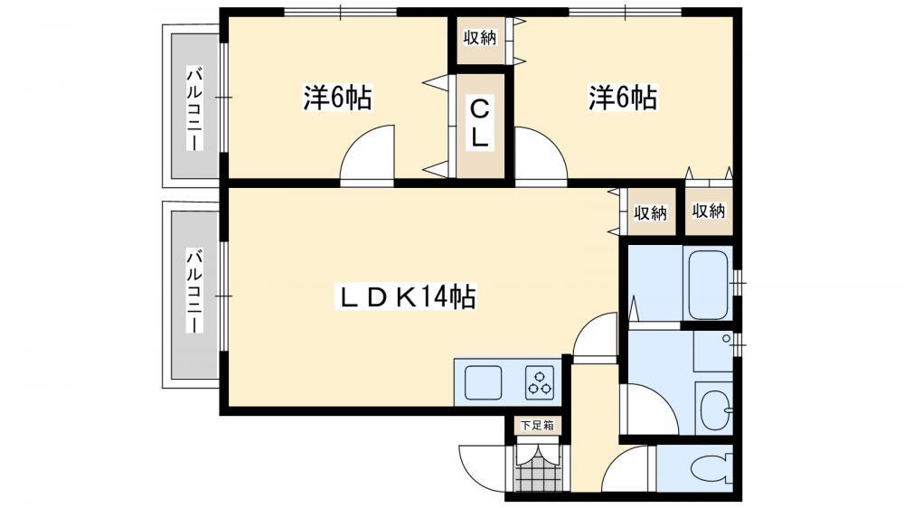 エスポアール陣山(2LDK/1階)の間取り写真