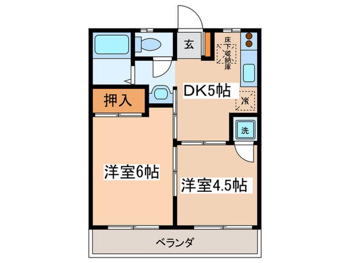 フロ―ラル調布(2DK/1階)の間取り写真