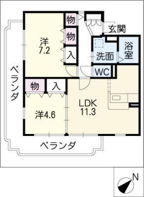 グランドマンションII(2LDK/3階)の間取り写真