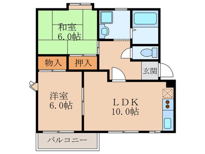 タウン嵐山III(2LDK/2階)の間取り写真