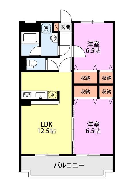 ベルオーク戸野目(2LDK/2階)の間取り写真