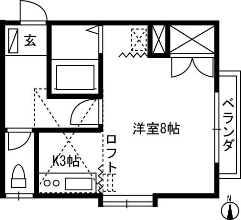 クリスティーパレスB(1K/2階)の間取り写真