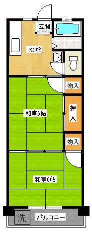 久米マンション(2K/1階)の間取り写真