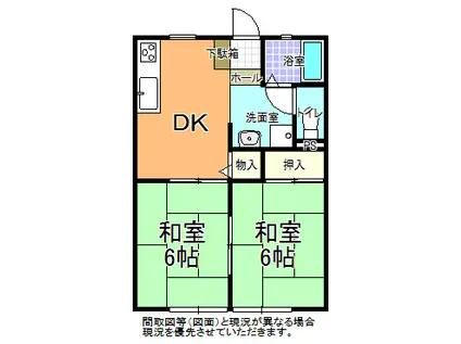 ハイツ グリーンベール D棟(2DK/1階)の間取り写真