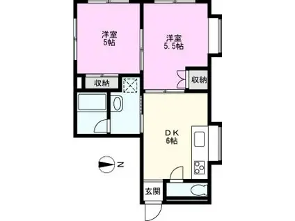 東武伊勢崎線 北越谷駅 徒歩6分 3階建 築35年(2DK/1階)の間取り写真