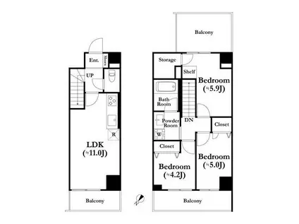 ロイジェント上野桜木(3LDK/7階)の間取り写真