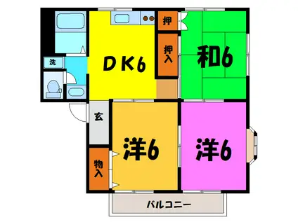 CASTLEいいづか Bキャッスルいいづか(3DK/2階)の間取り写真