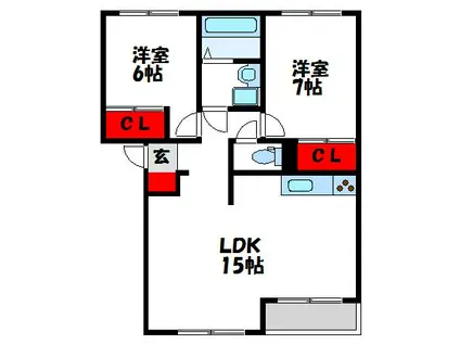シーサイドヒルズHK‐III(2LDK/2階)の間取り写真