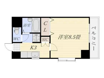 ヨーロピア甲東(1K/3階)の間取り写真