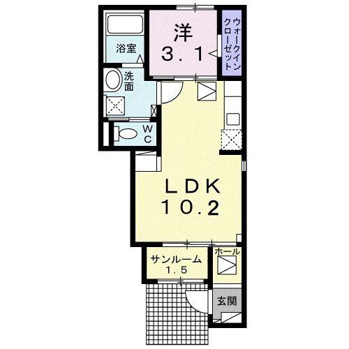 アルページュ A(1LDK/1階)の間取り写真