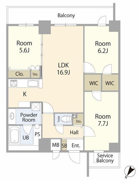 TUNAMAYO RESIDENCE(3LDK/9階)の間取り写真