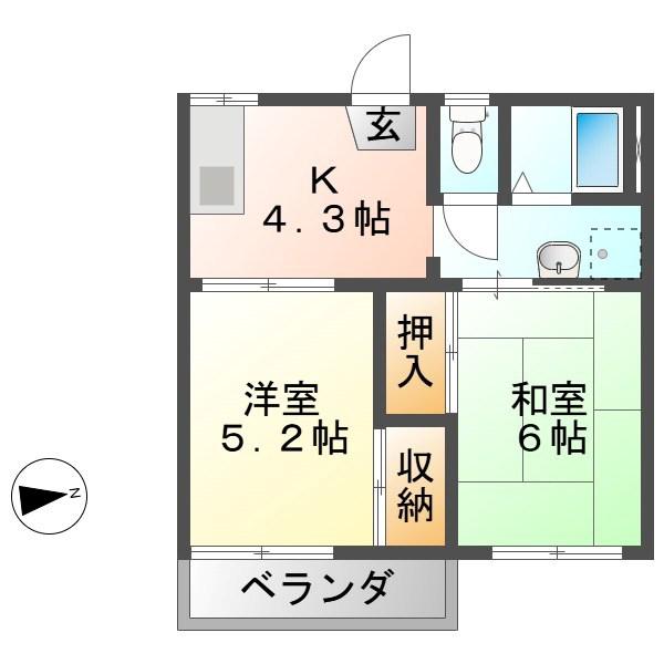 グリーンハイツ一色B(2K/2階)の間取り写真