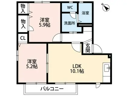 ベルパーク丸山 J棟(2LDK/2階)の間取り写真