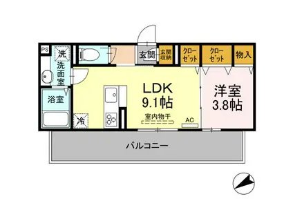 M・K・K神岳(1LDK/2階)の間取り写真