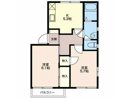 エステートこやまSE(2K/2階)の間取り写真