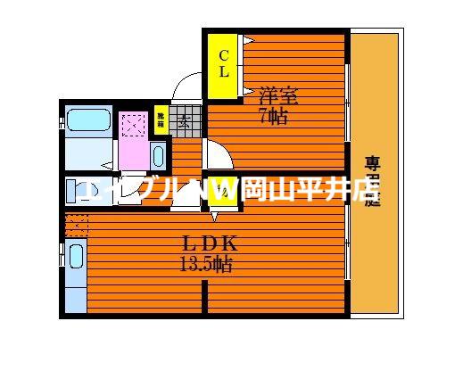 メゾンラフィネ ひまわり(1LDK/1階)の間取り写真