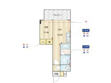 ヴィラージュ天神(1LDK/7階)の間取り写真