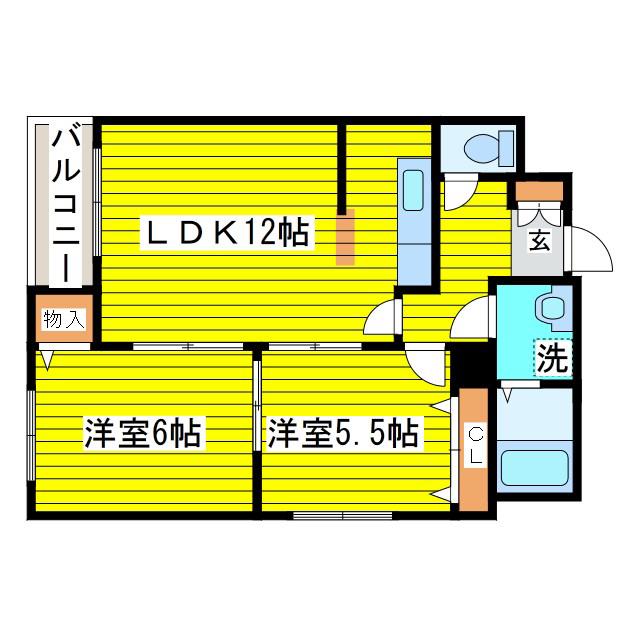 パープルサイド(2LDK/1階)の間取り写真
