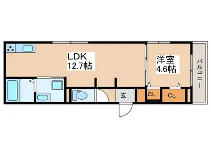 アパートメントYII(1LDK/2階)の間取り写真