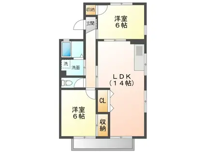 クレセント篠の風B棟(2LDK/1階)の間取り写真