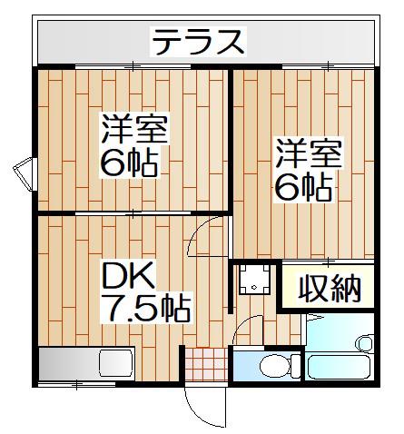 タウンハイツ富士見(2DK/1階)の間取り写真