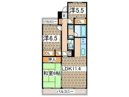 ベルヴィ能見台A棟(3LDK/3階)の間取り写真