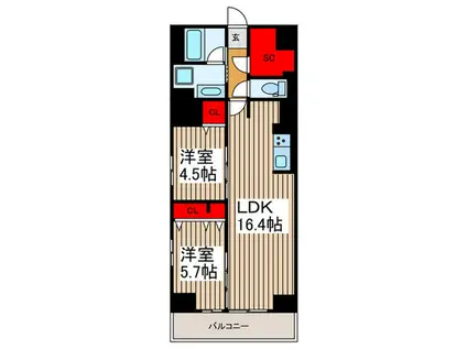 スターズスクエア浦和美園(2LDK/5階)の間取り写真