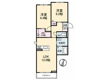 シャーメゾンカープ(2LDK/1階)の間取り写真