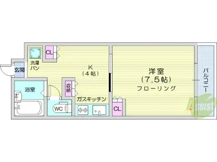 ロイヤルハイツ米ヶ袋(1K/4階)の間取り写真