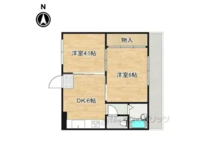 シャルルあやめ池(2DK/2階)の間取り写真