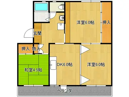 山田池10棟(3DK/1階)の間取り写真