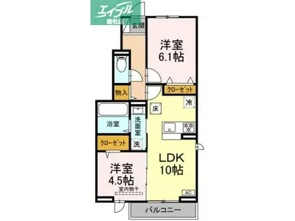 JR山陽本線 新倉敷駅 徒歩19分 2階建 築1年(2LDK/1階)の間取り写真