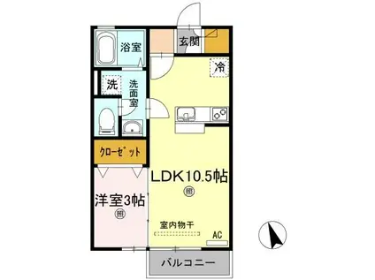 リビングタウン伏石IIA(1LDK/2階)の間取り写真