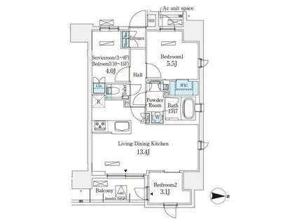 アヴァンカーサ町屋(2SLDK/4階)の間取り写真