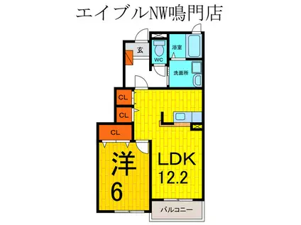 ヴィラ・デル・マ-レB(1LDK/1階)の間取り写真