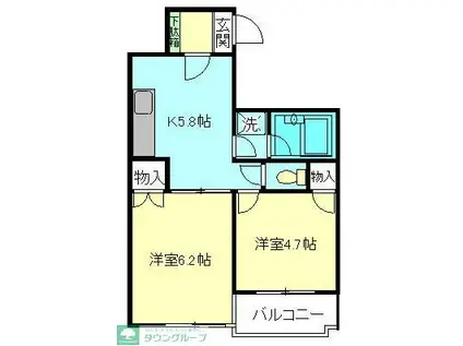 北町マンションKー1(2K/1階)の間取り写真