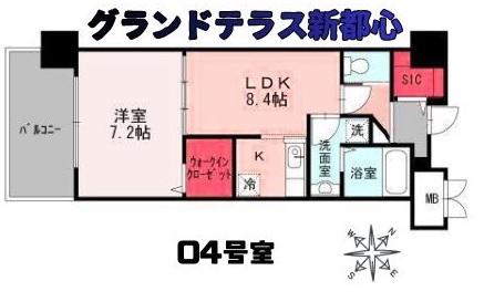 グランドテラス新都心(1LDK/7階)の間取り写真