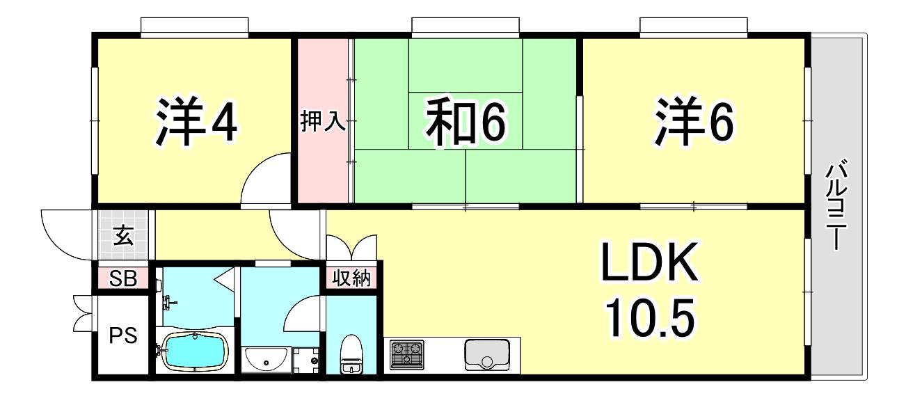 神明ハイツ(3LDK/3階)の間取り写真