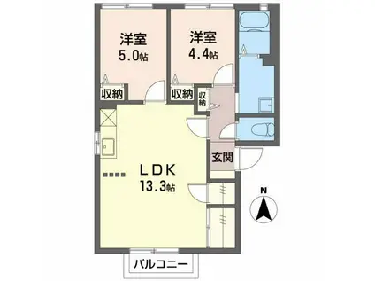 コーポ潮鳴(2LDK/2階)の間取り写真