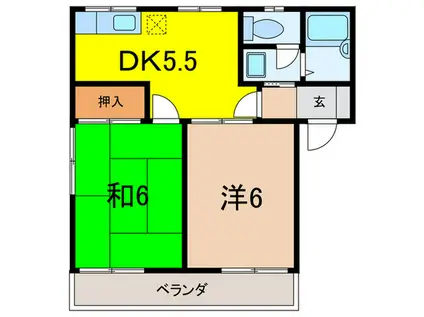 ベラヴィスタ甲風(2DK/1階)の間取り写真
