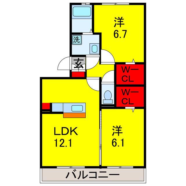 コモンシティハイツI(2LDK/2階)の間取り写真