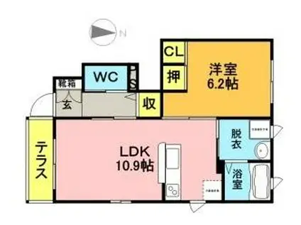 かぐや姫パーク A棟(1LDK/1階)の間取り写真